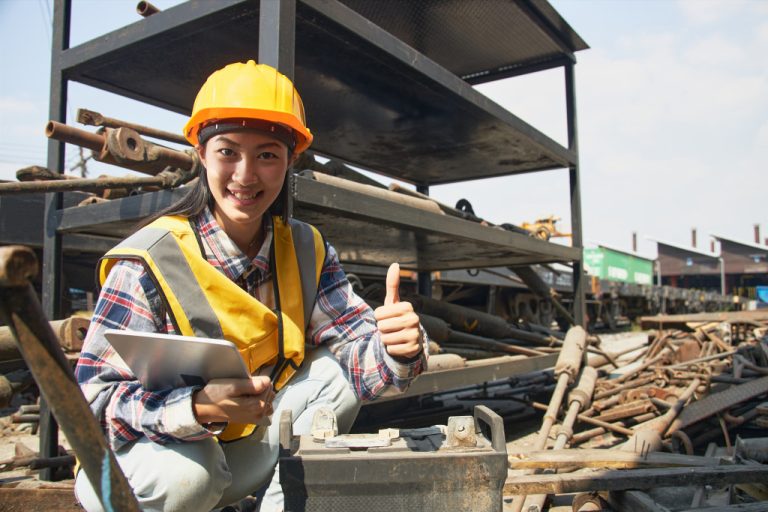 A woman at a construction site